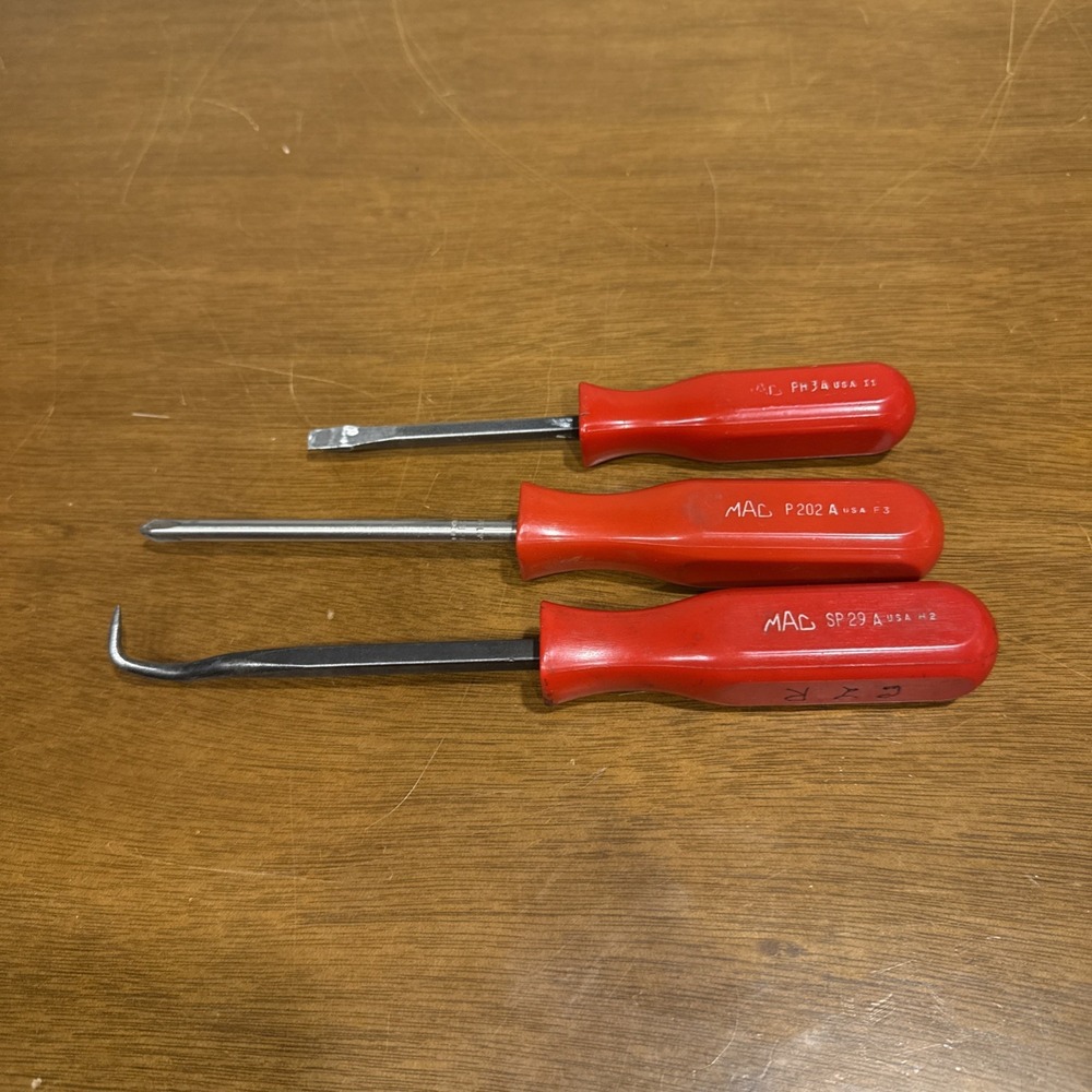 MAC TOOLS 3 PIECE PH3A Slotted, P202A PHILLIPS, SP29A Cotter Pin Red Handle